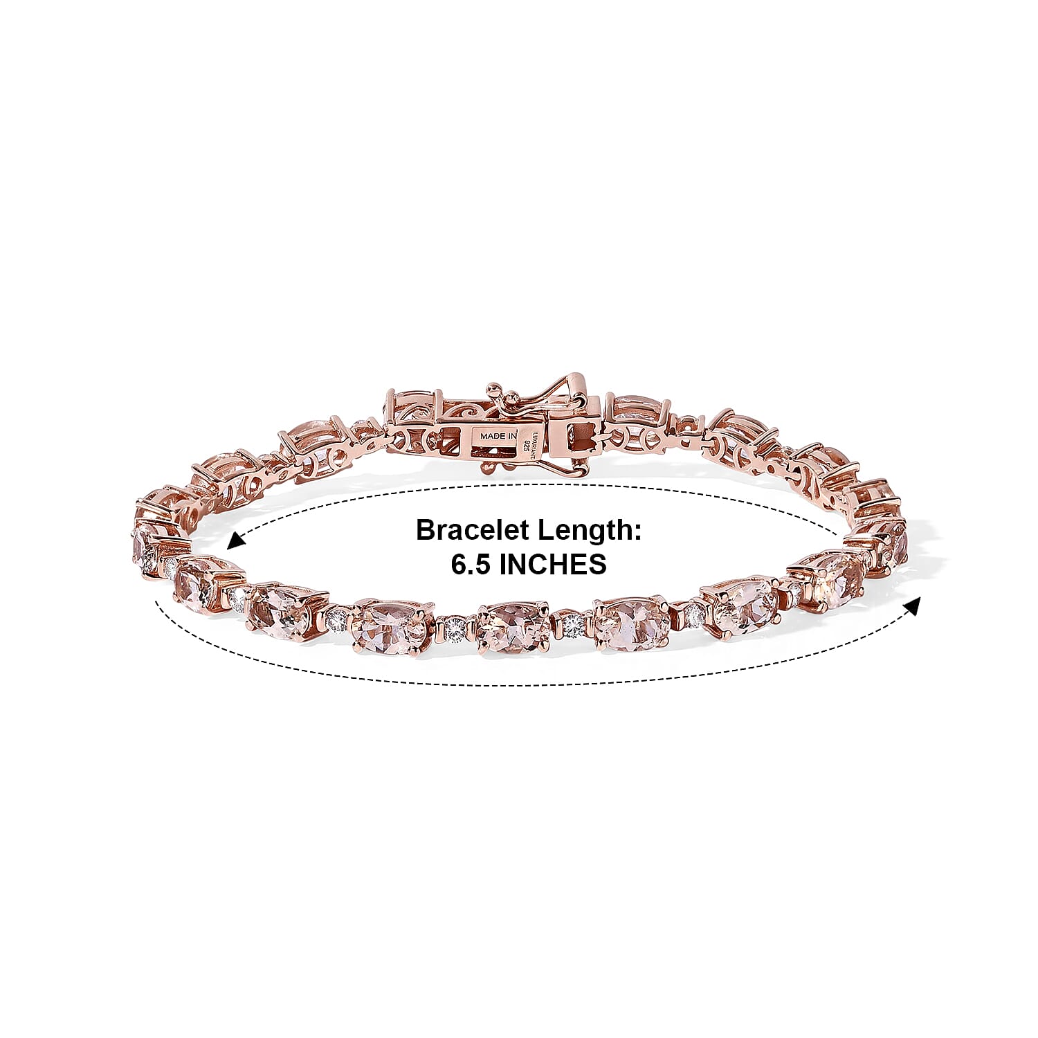 Premium Marropino Morganite, Luxuriant Lab Grown Diamond G-H SI 7.50 ctw Rose Rhythm Bracelet in 18K Vermeil Rose Gold Over Sterling Silver (6.50 In)