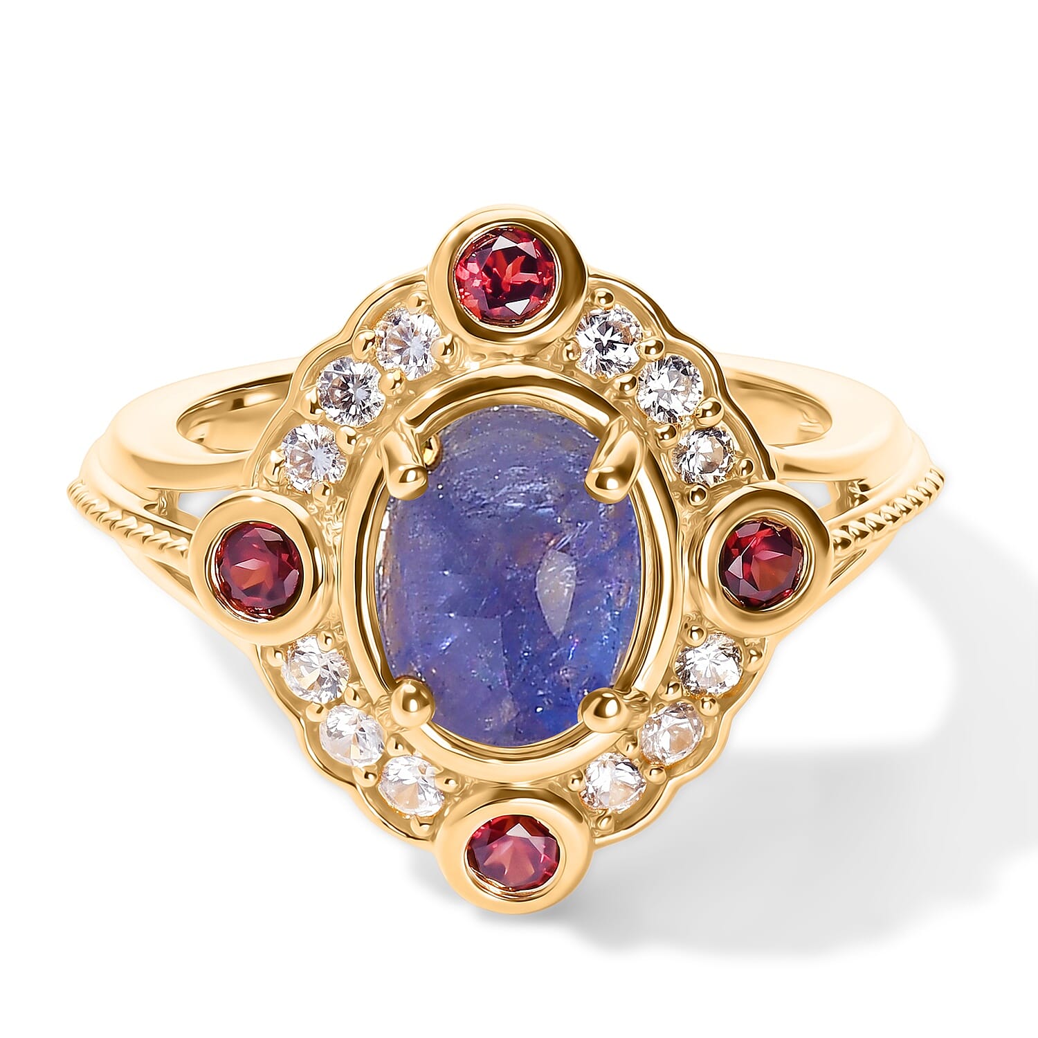 EverTrue Tanzanite and Multi Gemstone 3.30 ctw Ring in 18K YG Plated (Size 10.0)