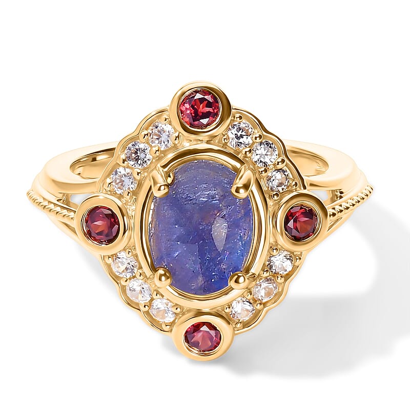 EverTrue Tanzanite and Multi Gemstone 3.30 ctw Ring in 18K YG Plated (Size 5.0)