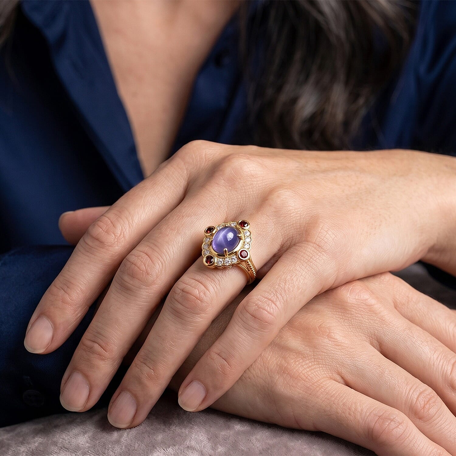 EverTrue Tanzanite and Multi Gemstone 3.30 ctw Ring in 18K YG Plated (Size 5.0)