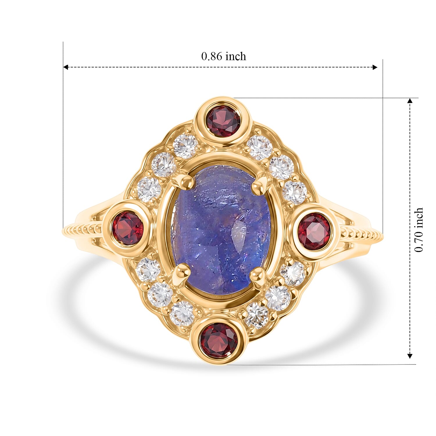 EverTrue Tanzanite and Multi Gemstone 3.30 ctw Ring in 18K YG Plated (Size 5.0)