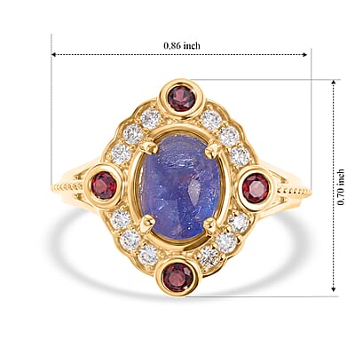 EverTrue Tanzanite and Multi Gemstone 3.30 ctw Ring in 18K YG Plated (Size 5.0)