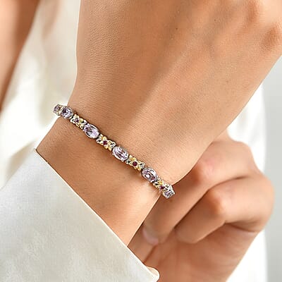 EverTrue Rose De France Amethyst and Orissa Rhodolite Garnet 5.40 ctw Bracelet in 18K YG Plated and Platinum Bond (6.50 In)
