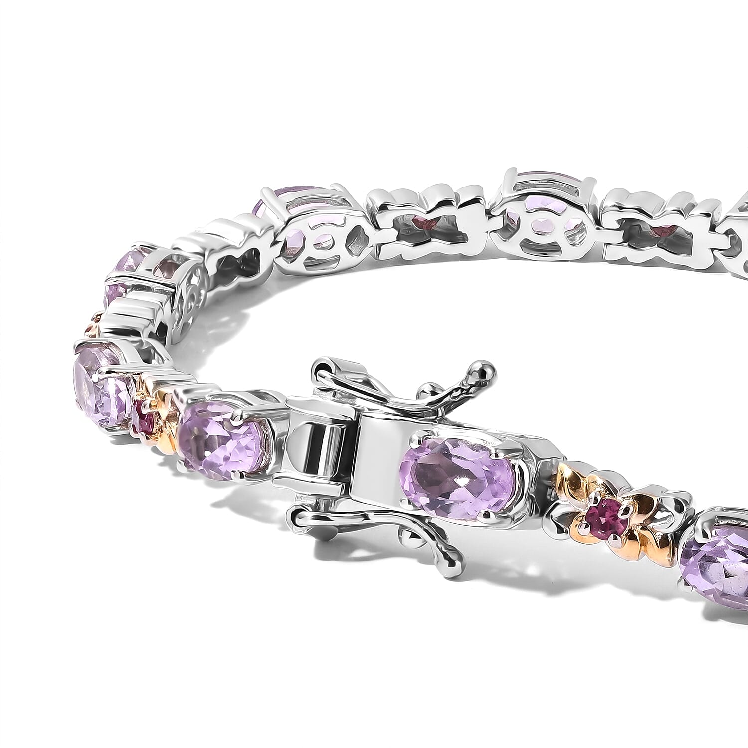 EverTrue Rose De France Amethyst and Orissa Rhodolite Garnet 5.40 ctw Bracelet in 18K YG Plated and Platinum Bond (6.50 In)