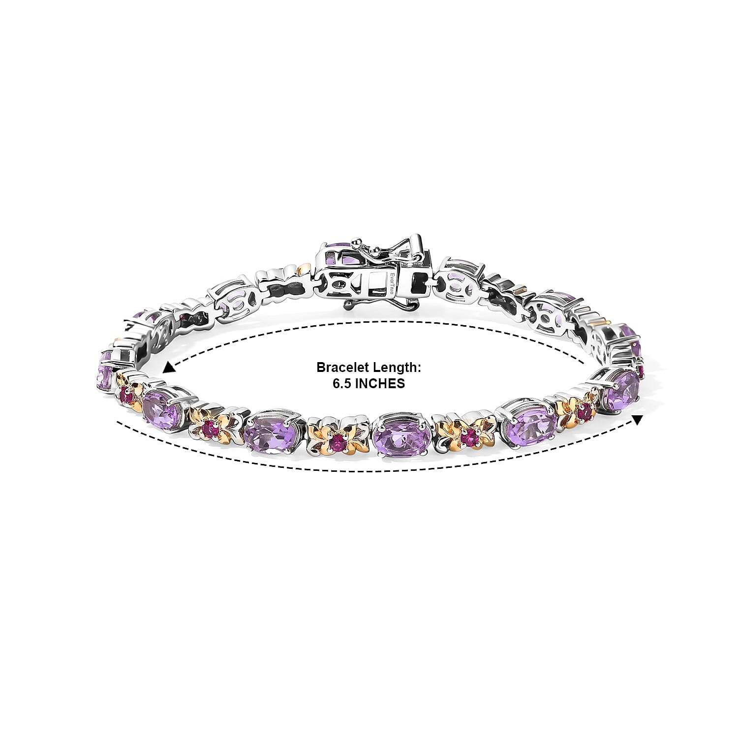EverTrue Rose De France Amethyst and Orissa Rhodolite Garnet 5.40 ctw Bracelet in 18K YG Plated and Platinum Bond (6.50 In)