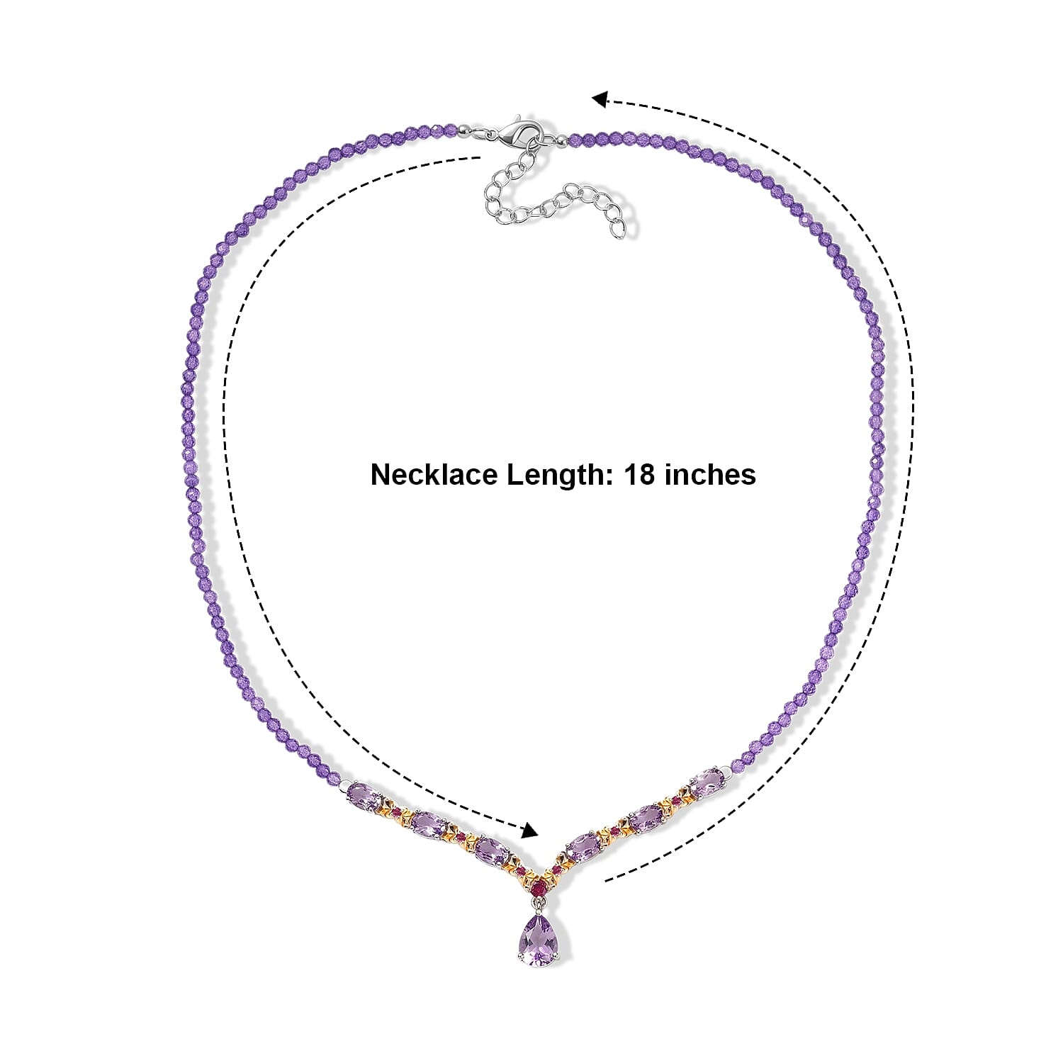 EverTrue Rose De France Amethyst and Multi Gemstone 27.40 ctw Necklace (18 Inches) in 18K YG Plated and Platinum Bond