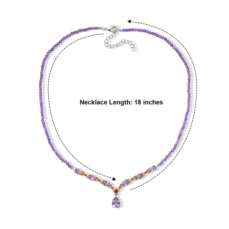 EverTrue Rose De France Amethyst and Multi Gemstone 27.40 ctw Aurora Vine Necklace (18 Inches) in 18K YG Plated and Platinum Bond