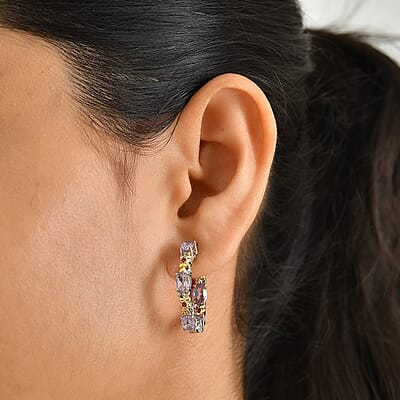 EverTrue Rose De France Amethyst and Orissa Rhodolite Garnet 4.50 ctw Hoop Earrings in 18K YG Plated and Platinum Bond
