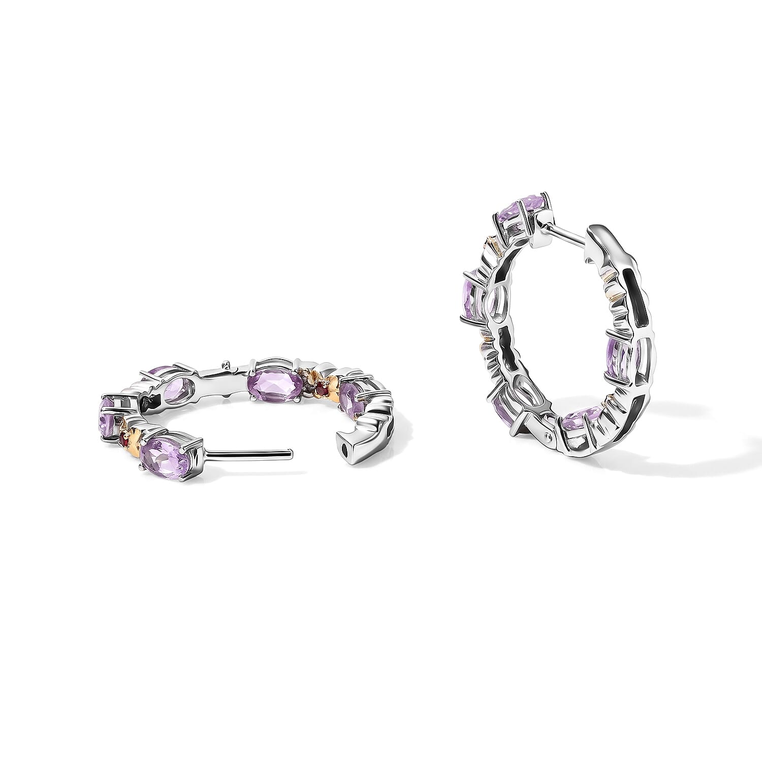 EverTrue Rose De France Amethyst and Orissa Rhodolite Garnet 4.50 ctw Hoop Earrings in 18K YG Plated and Platinum Bond
