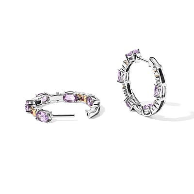EverTrue Rose De France Amethyst and Orissa Rhodolite Garnet 4.50 ctw Hoop Earrings in 18K YG Plated and Platinum Bond