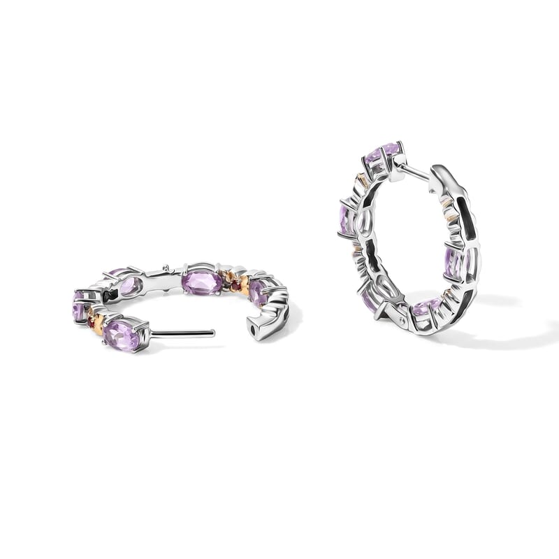 EverTrue Rose De France Amethyst and Orissa Rhodolite Garnet 4.50 ctw Aurora Vine Inside-out Hoop Earrings in 18K YG Plated and Platinum Bond