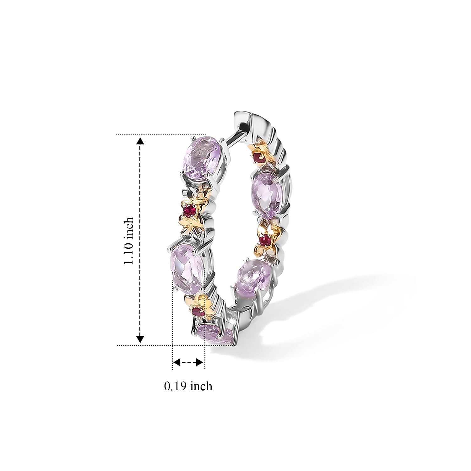 EverTrue Rose De France Amethyst and Orissa Rhodolite Garnet 4.50 ctw Hoop Earrings in 18K YG Plated and Platinum Bond