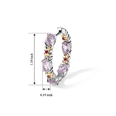 EverTrue Rose De France Amethyst and Orissa Rhodolite Garnet 4.50 ctw Hoop Earrings in 18K YG Plated and Platinum Bond