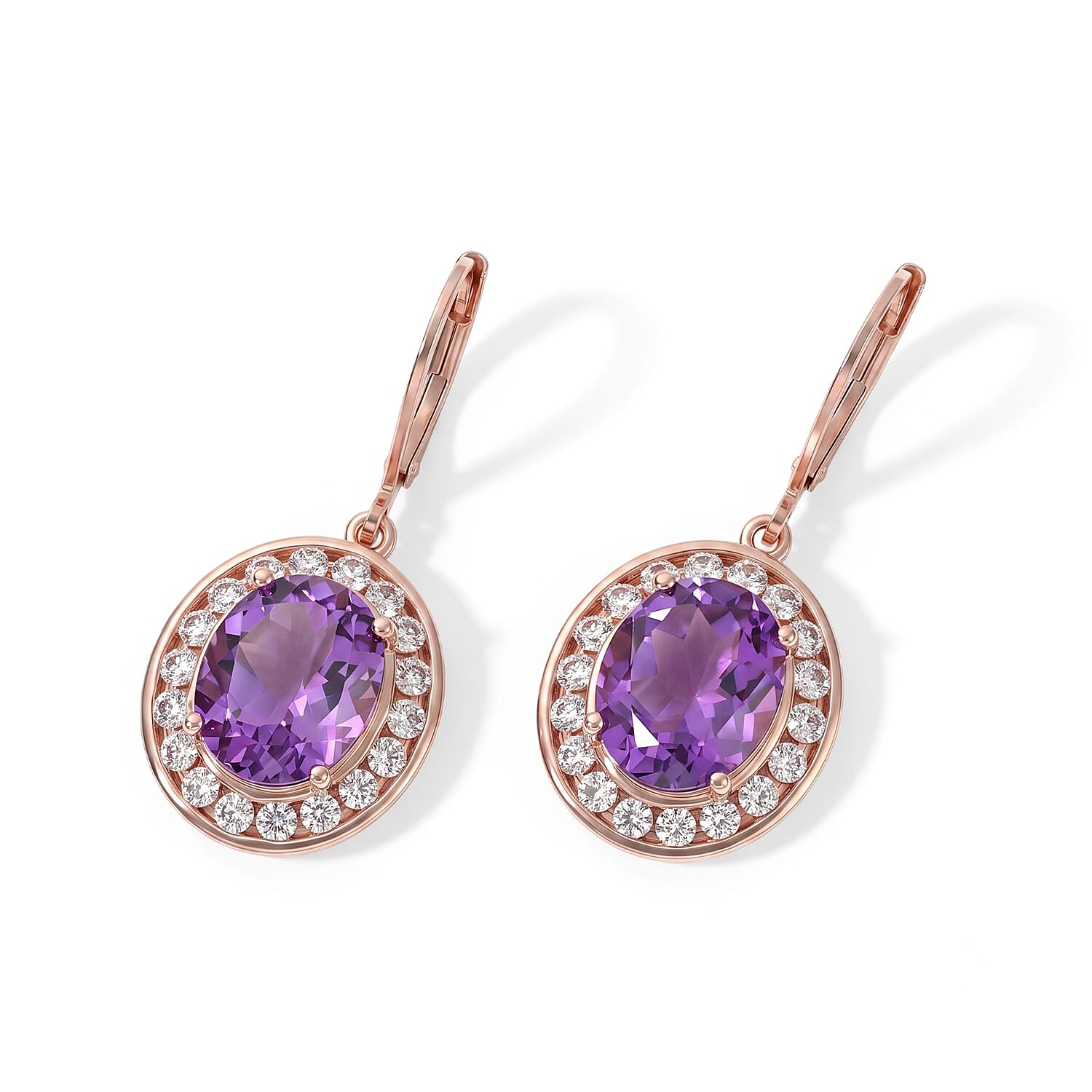 EverTrue Rose De France Amethyst and White Zircon 8.60 ctw Earrings in 18K RG Plated