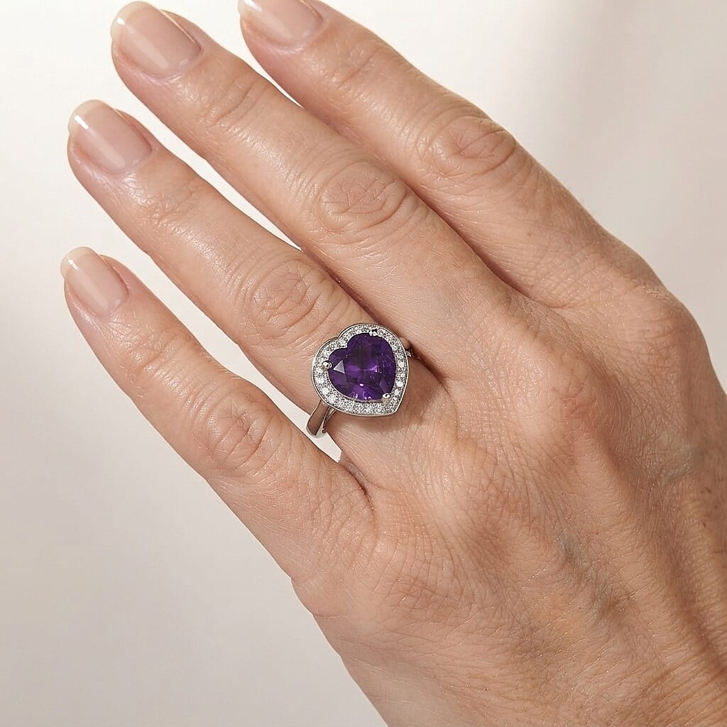 EverTrue African Amethyst and Moissanite 3.15 ctw Midnight Romance Ring in Platinum Bond (Size 6.0)