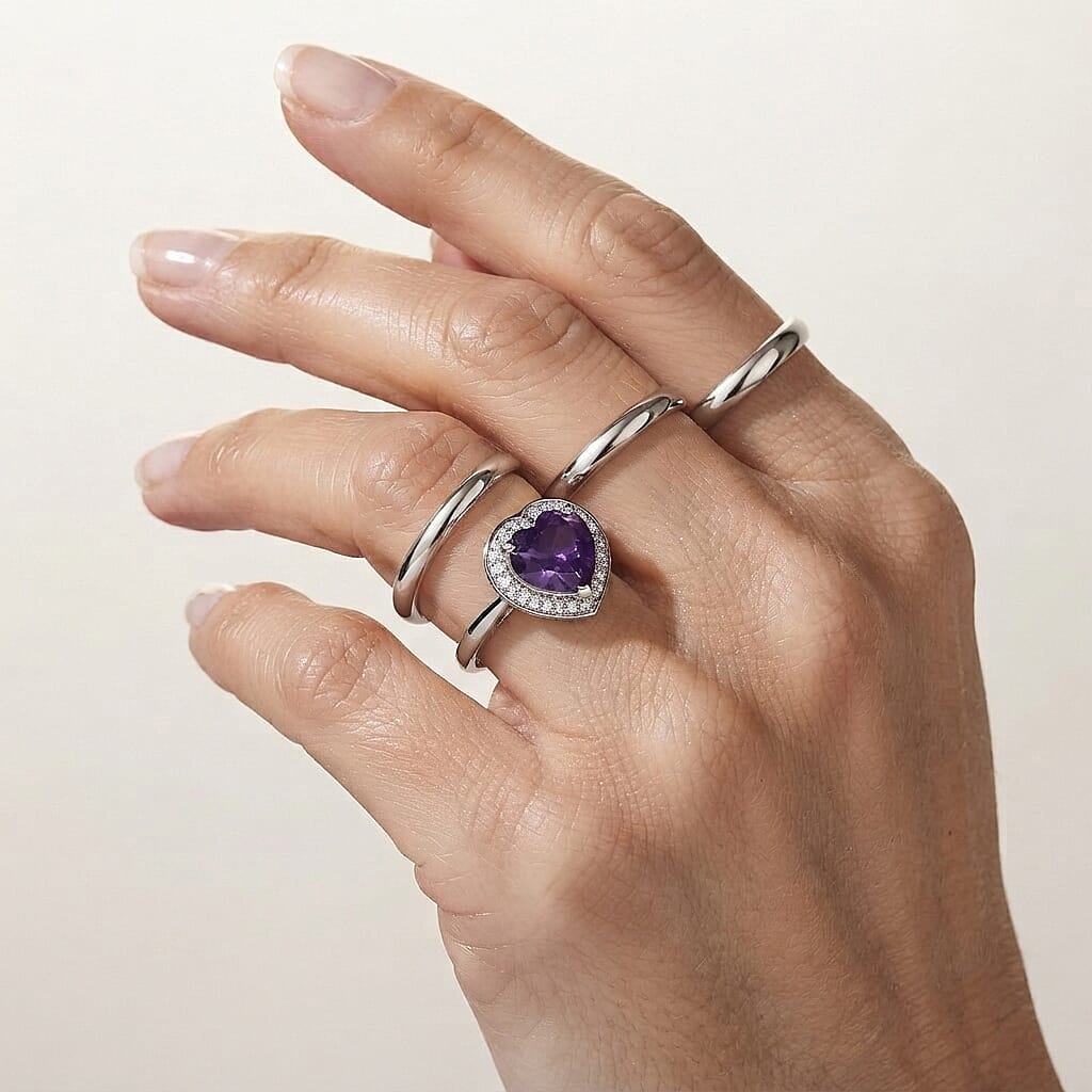 EverTrue African Amethyst and Moissanite 3.15 ctw Midnight Romance Ring in Platinum Bond (Size 6.0)