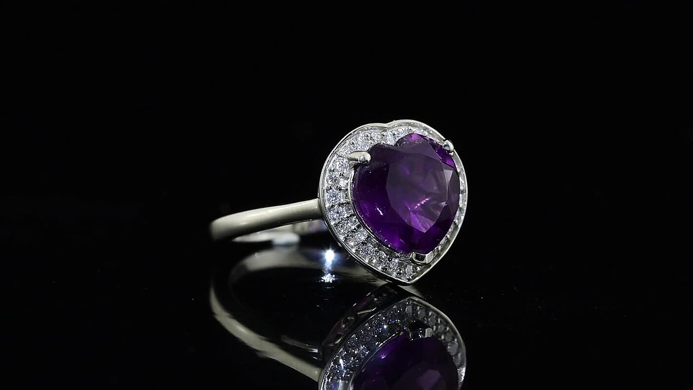 EverTrue African Amethyst and Moissanite 3.15 ctw Ring in Platinum Bond (Size 7.0)