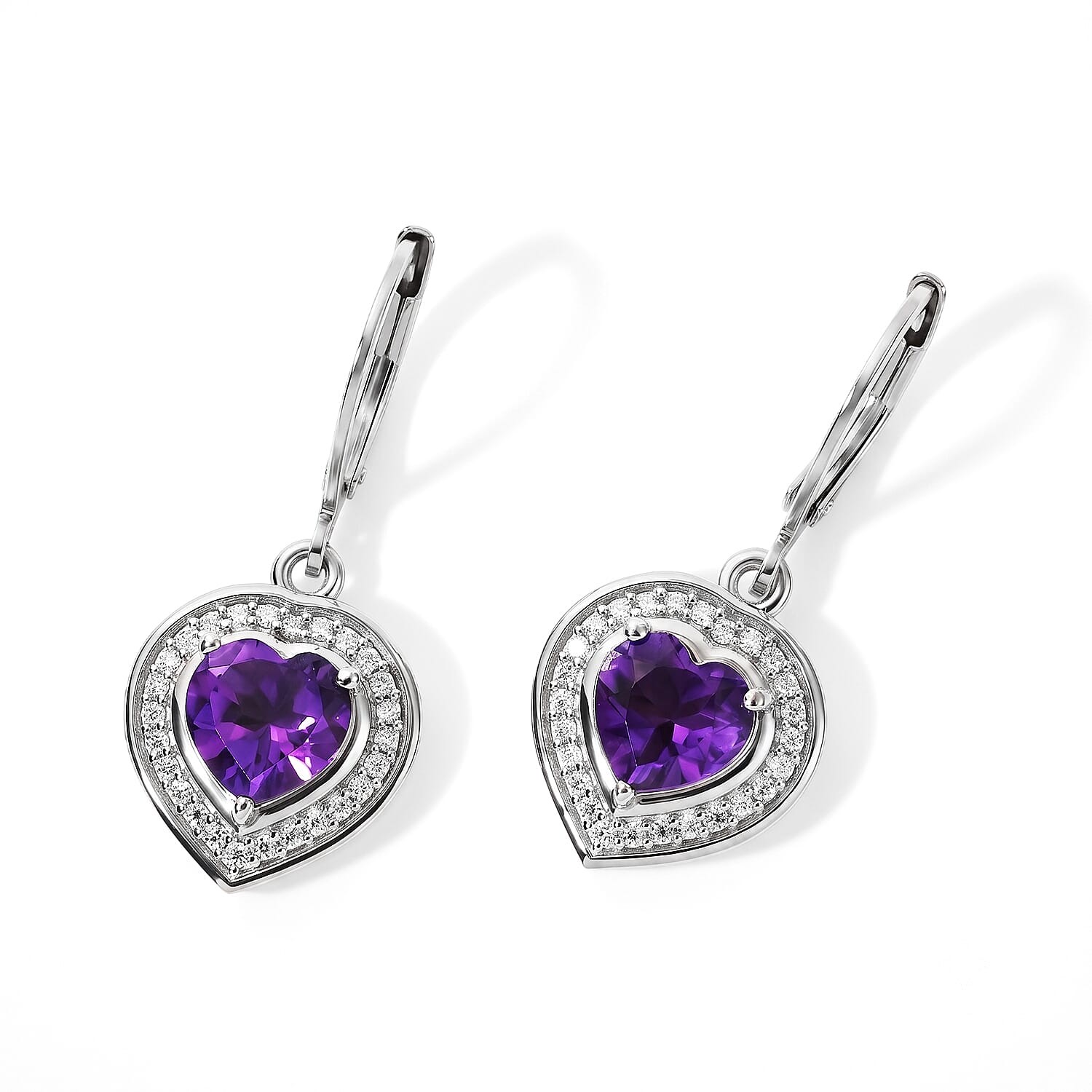 EverTrue African Amethyst and Moissanite 2.40 ctw Earrings in Platinum Bond