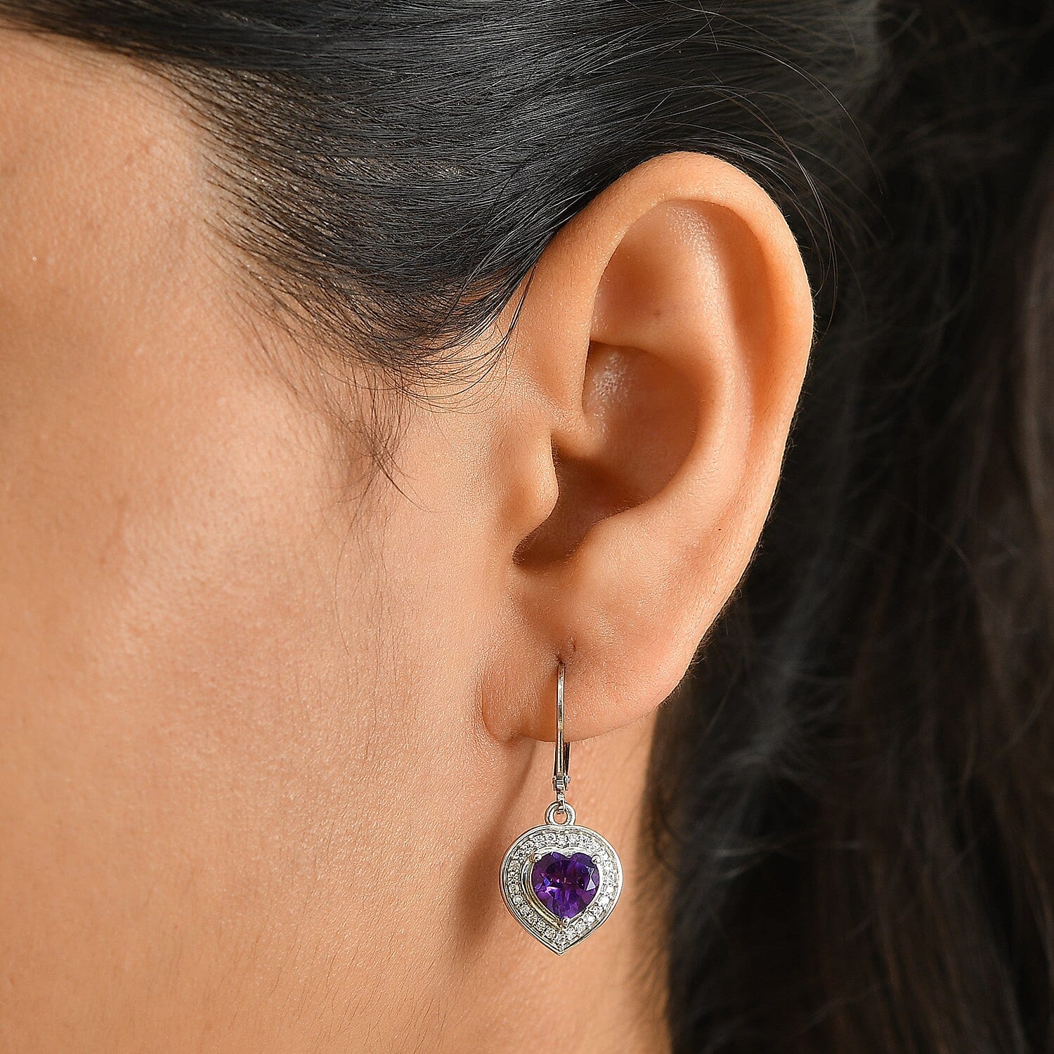EverTrue African Amethyst and Moissanite 2.40 ctw Earrings in Platinum Bond