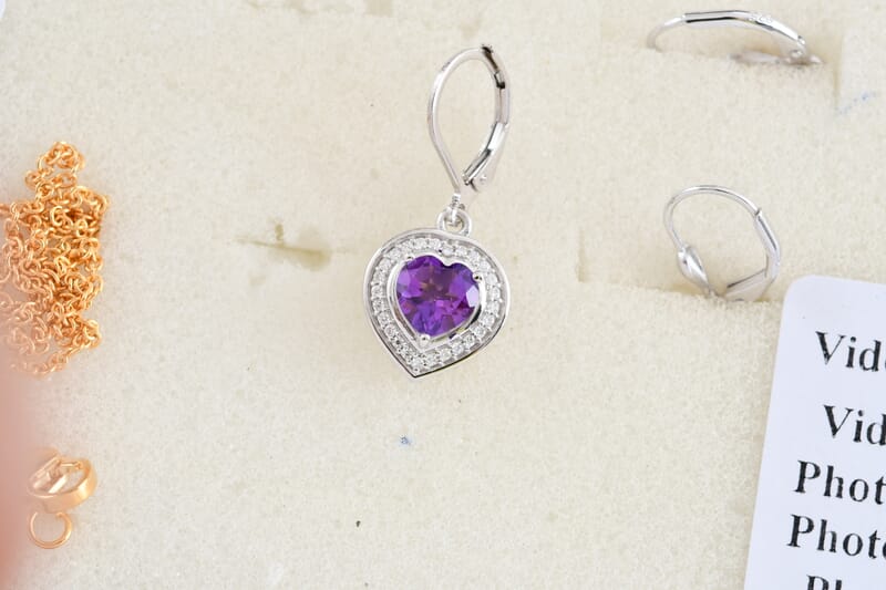 EverTrue African Amethyst and Moissanite 2.40 ctw Midnight Romance Earrings in Platinum Bond