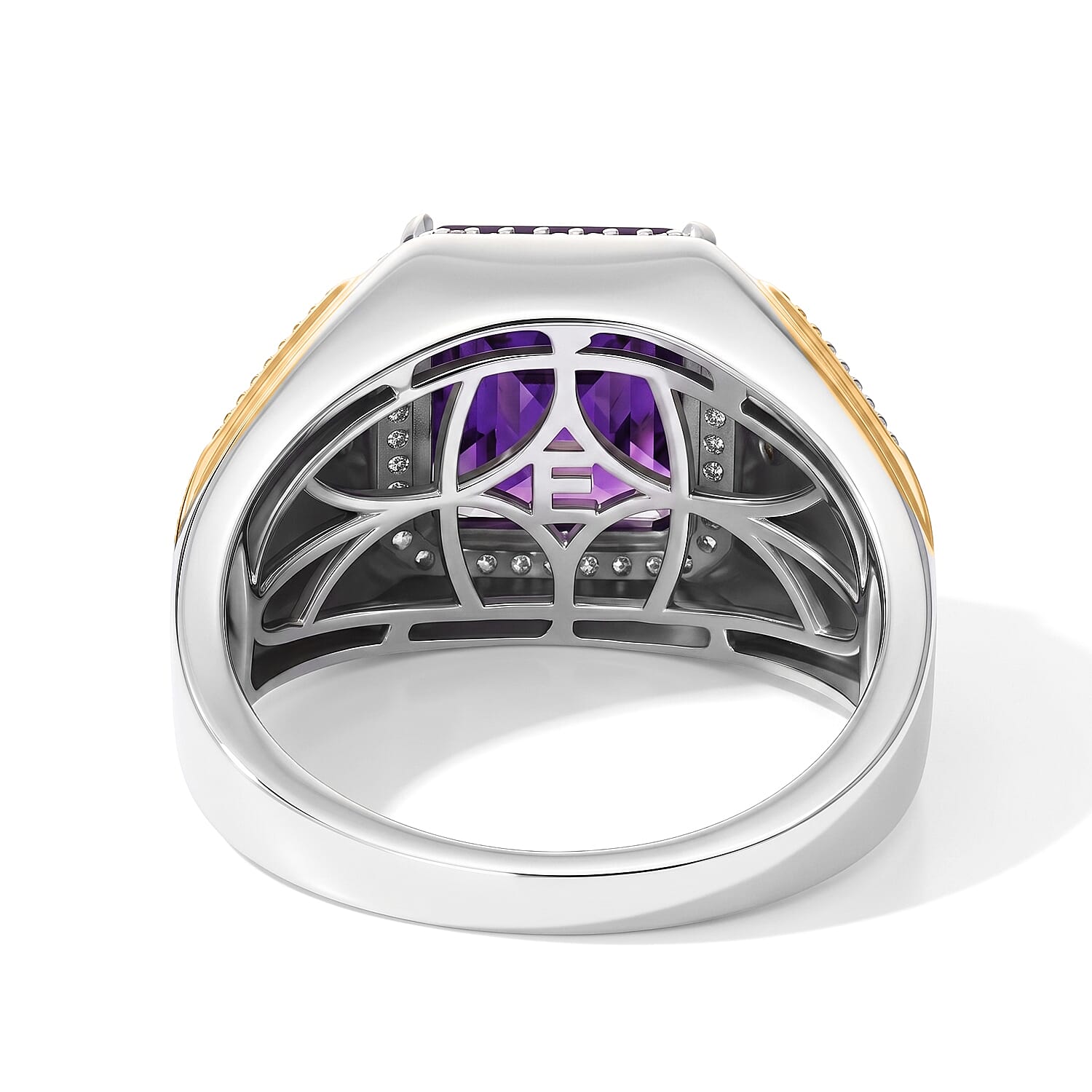 EverTrue African Amethyst and Moissanite 5.80 ctw Men's Ring in 18K YG Plated and Platinum Bond (Size 10.0)
