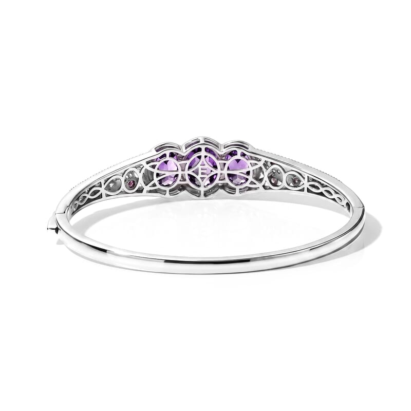 EverTrue Rose De France Amethyst and Multi Gemstone 9.60 ctw Cosmic Aurora Bangle Bracelet in 18K RG Plated and Platinum Bond (6.50 In)