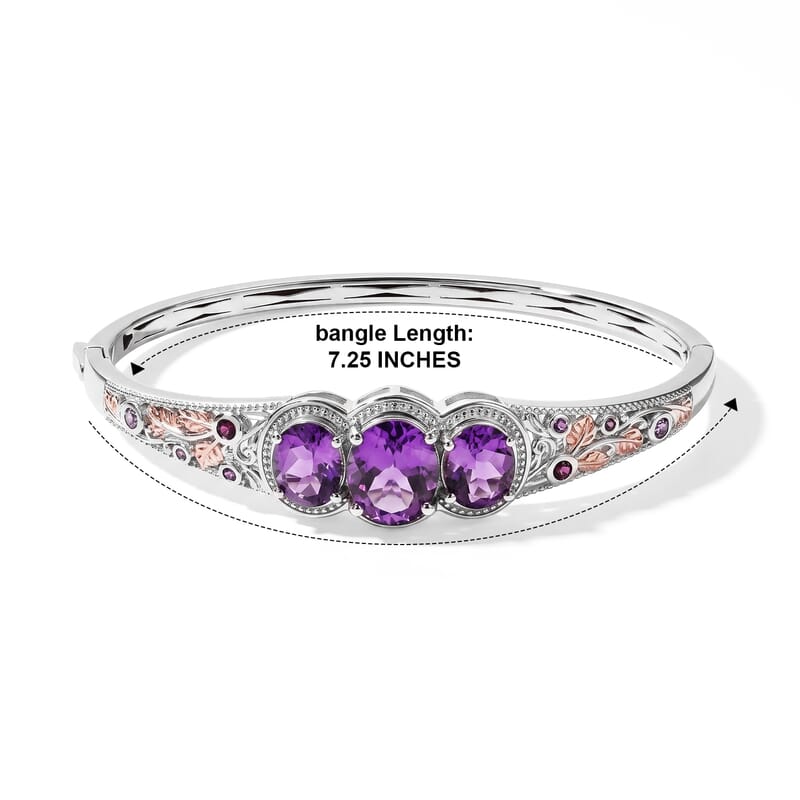 EverTrue Rose De France Amethyst and Multi Gemstone 9.60 ctw Cosmic Aurora Bangle Bracelet in 18K RG Plated and Platinum Bond (6.50 In)