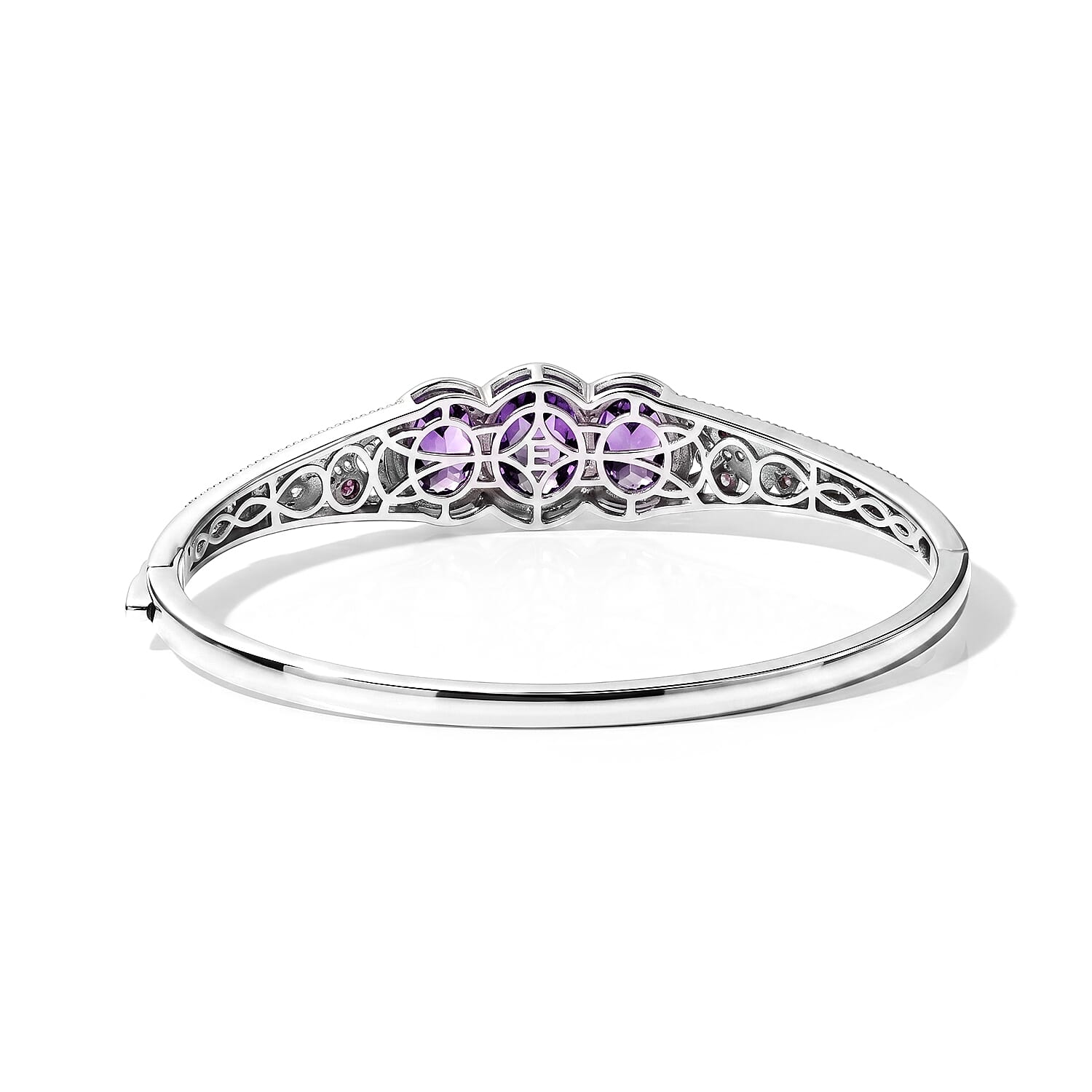 EverTrue Rose De France Amethyst and Multi Gemstone 9.60 ctw Bangle Bracelet in 18K RG Plated and Platinum Bond (7.25 In)