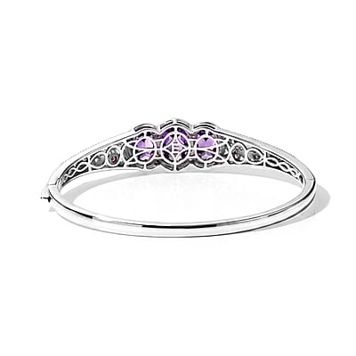 EverTrue Rose De France Amethyst and Multi Gemstone 9.60 ctw Bangle Bracelet in 18K RG Plated and Platinum Bond (7.25 In)
