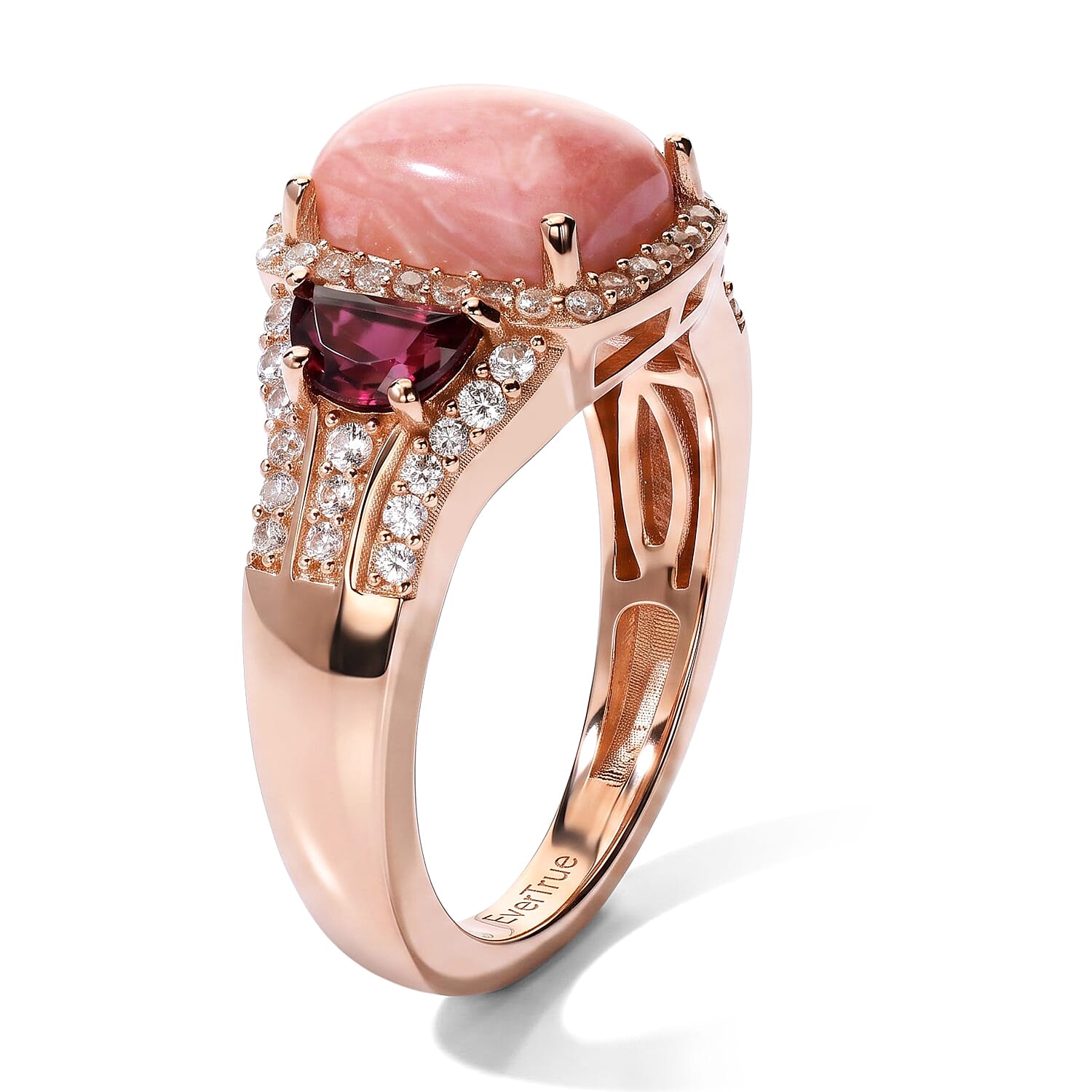 EverTrue Oregon Sunrise Peach Opal and Multi Gemstone 2.60 ctw Ring in 18K RG Plated (Size 5.0)
