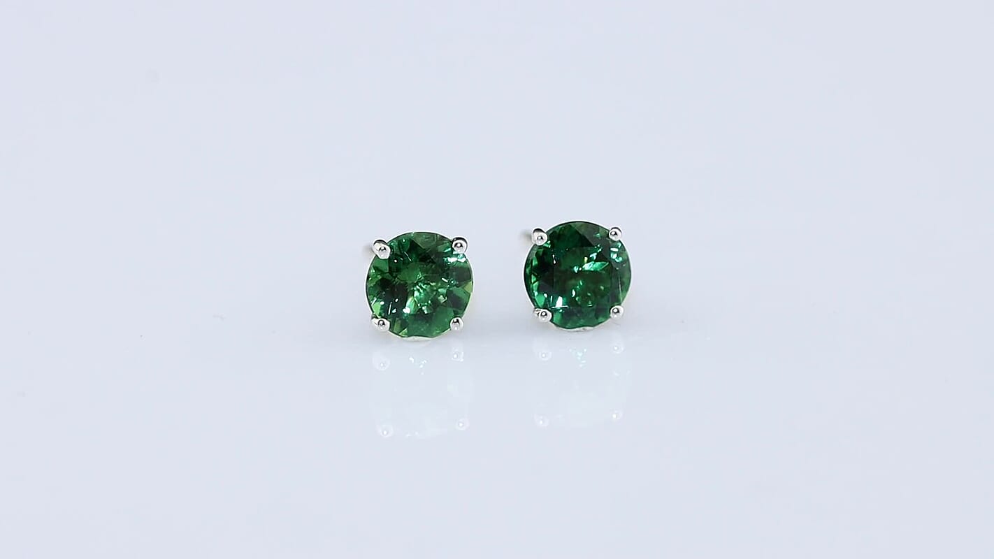 SGL Certified AAA Chrome Tourmaline 1.40 ctw Solitaire Stud Earrings in 14K White Gold