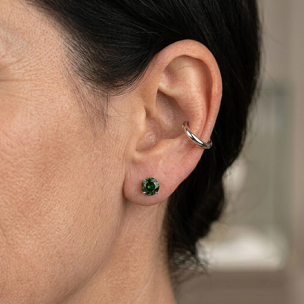 SGL Certified AAA Chrome Tourmaline 1.40 ctw Solitaire Stud Earrings in 14K White Gold
