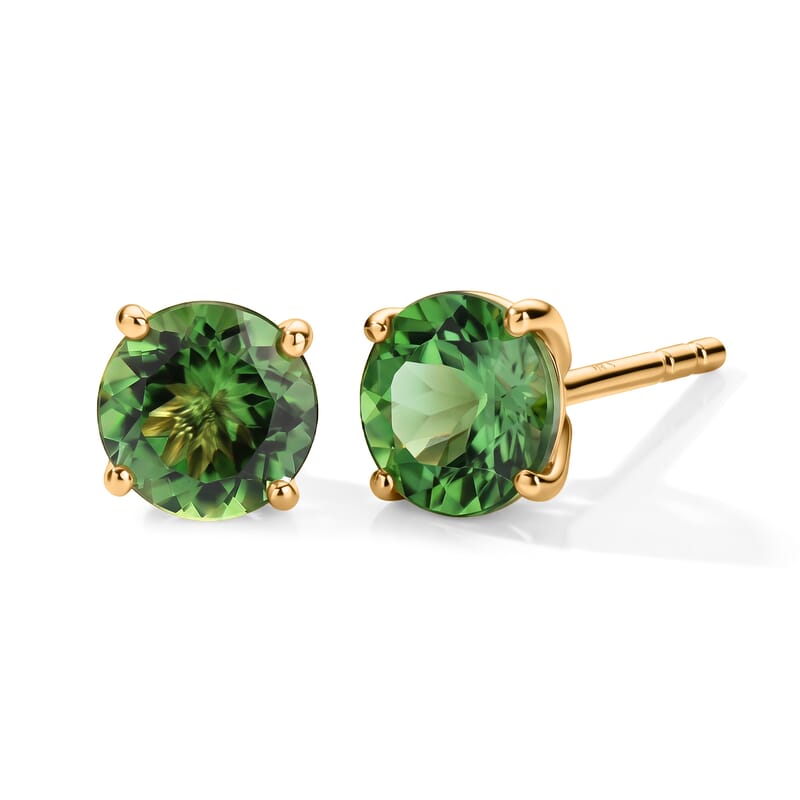 SGL Certified AAA Chrome Tourmaline 1.40 ctw Solitaire Stud Earrings in 14K Yellow Gold