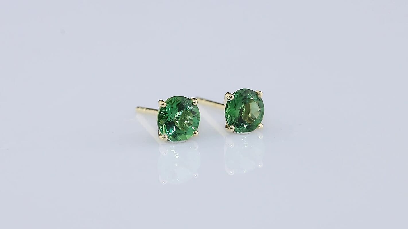 SGL Certified AAA Chrome Tourmaline 1.40 ctw Solitaire Stud Earrings in 14K Yellow Gold