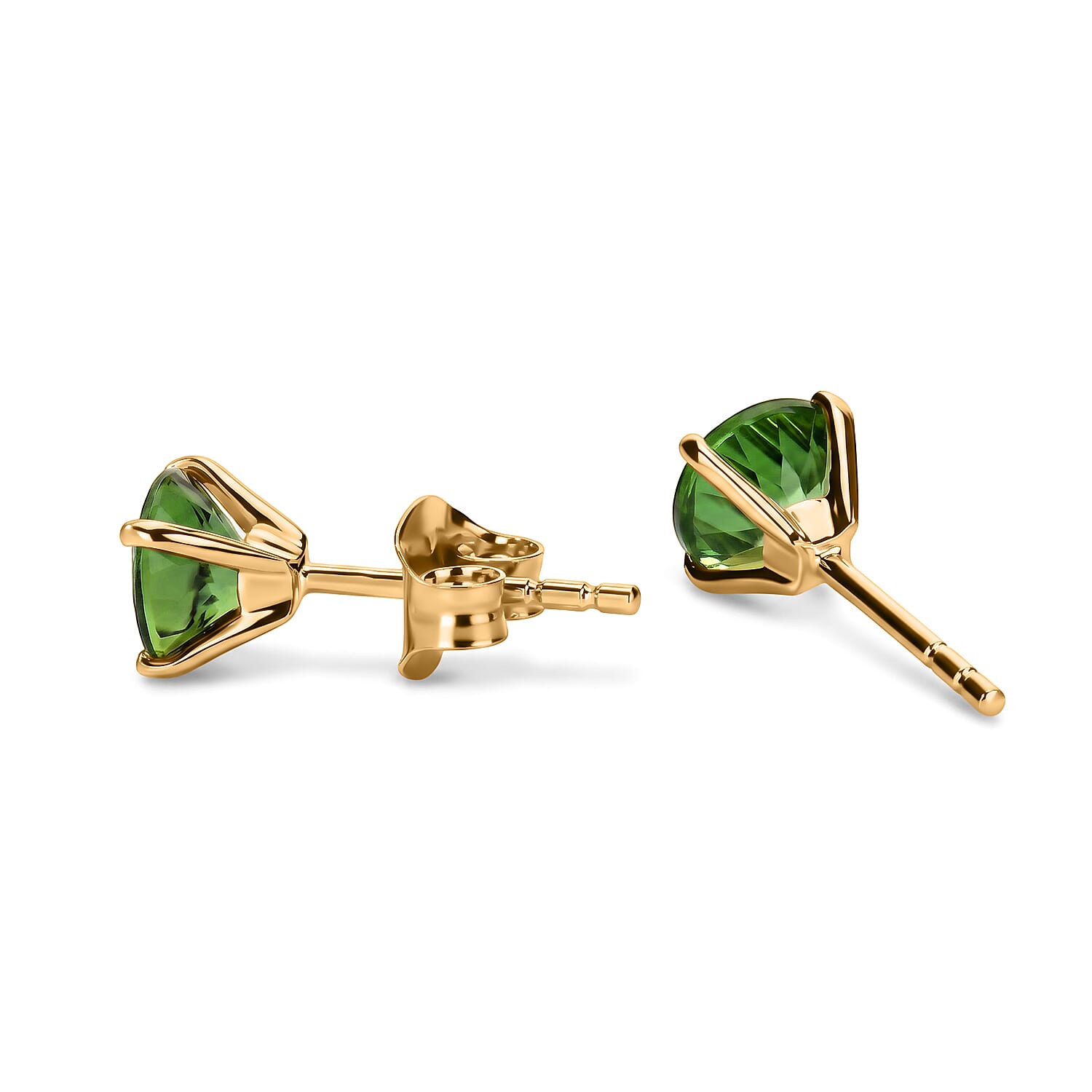 SGL Certified AAA Chrome Tourmaline 1.40 ctw Solitaire Stud Earrings in 14K Yellow Gold