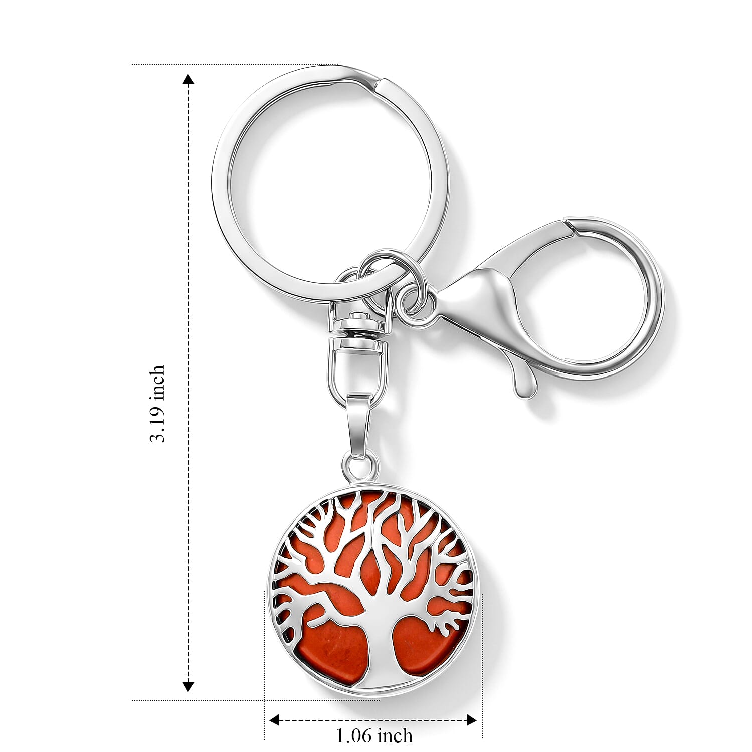 Red Jasper 20.00 ctw Tree of Life Keychain in Silvertone
