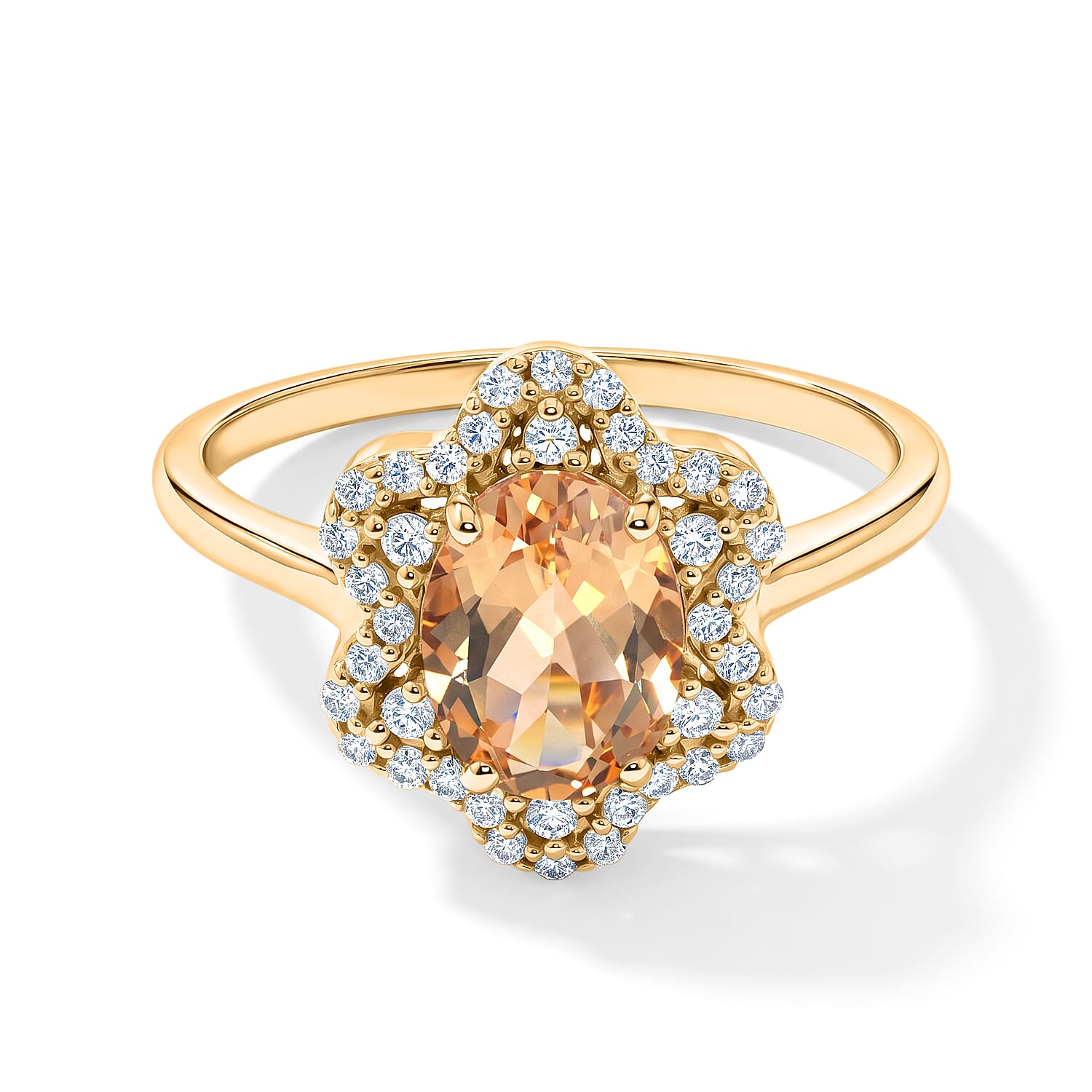 Brazilian Citrine and Simulated Diamond 1.18 ctw Ring in 14K YG Over Sterling Silver (Size 7.0)