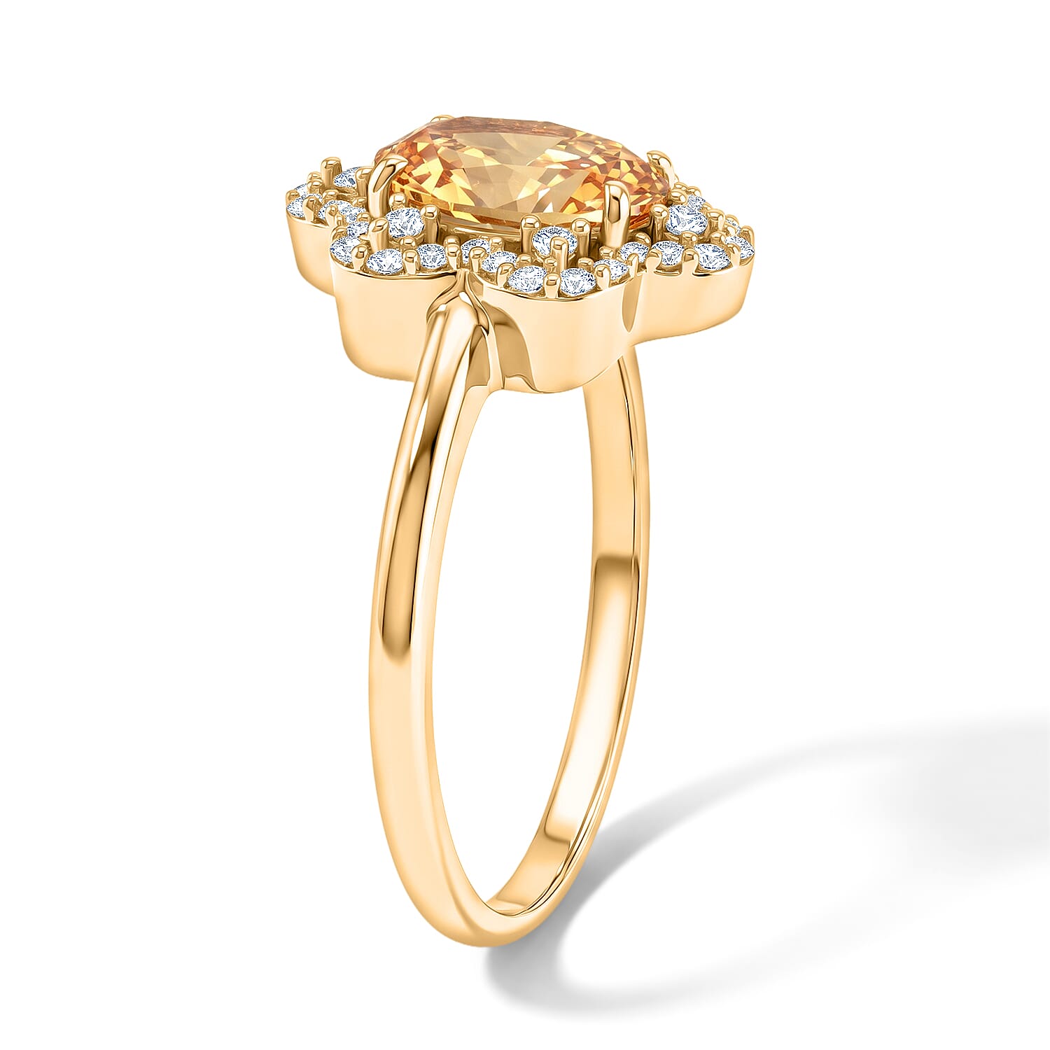 Brazilian Citrine and Simulated Diamond 1.18 ctw Ring in 14K YG Over Sterling Silver (Size 7.0)