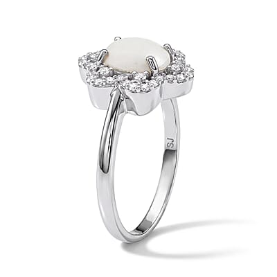 Simulated Pearls and Simulated Diamond Ring in Sterling Silver (Size 6.0)