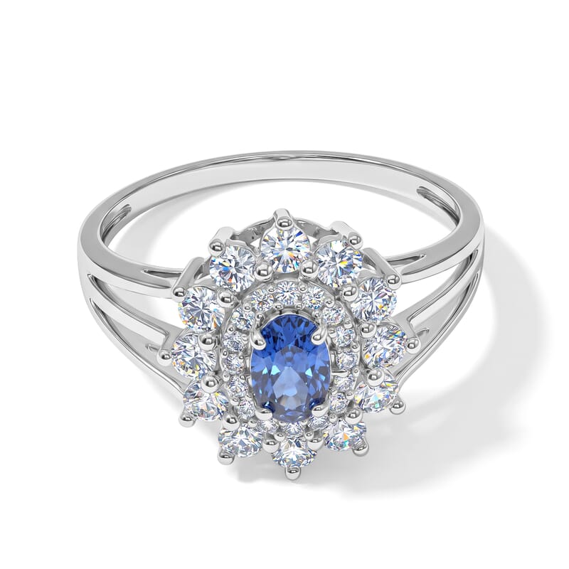 Tanzanite and Simulated Diamond 0.95 ctw Ring in Sterling Silver (Size 9.0)
