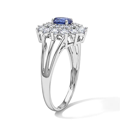 Tanzanite and Simulated Diamond 0.95 ctw Ring in Sterling Silver (Size 9.0)