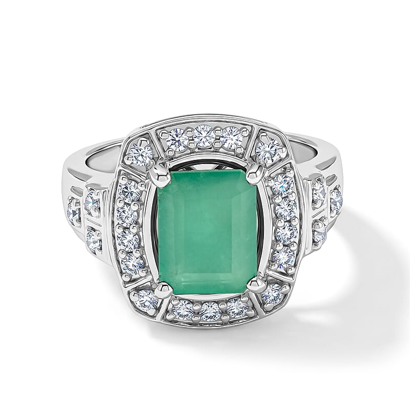 Kagem Zambian Emerald and Simulated Diamond 0.95 ctw Ring in Sterling Silver (Size 5.0)