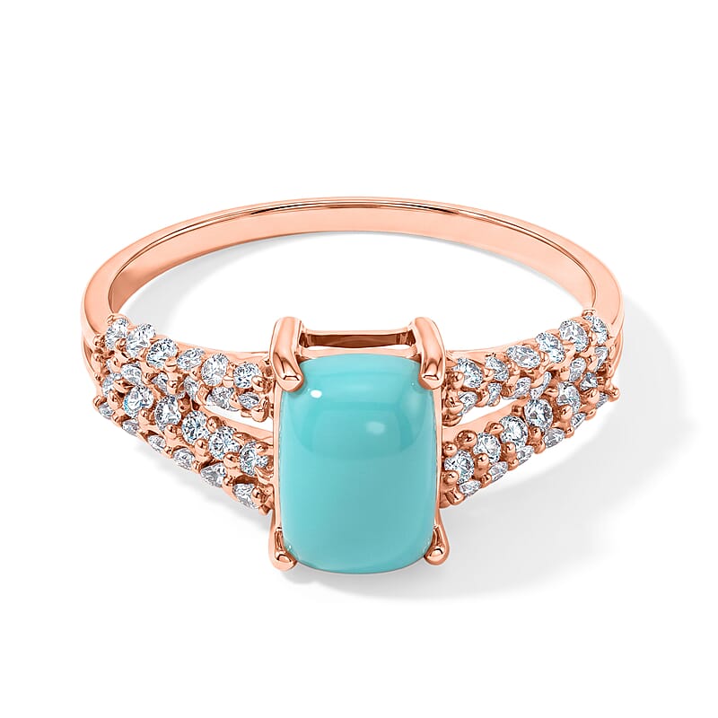 Larimar and Simulated Diamond 0.74 ctw Ring in 14K Rose Gold Over Sterling Silver (Size 6.0)