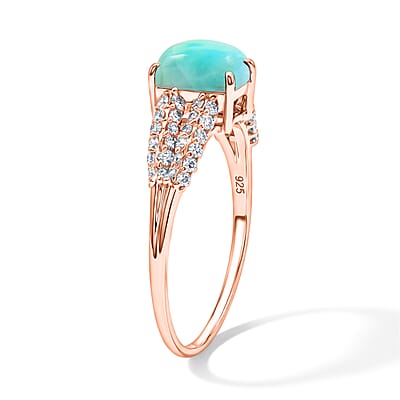 Larimar and Simulated Diamond 0.74 ctw Ring in 14K Rose Gold Over Sterling Silver (Size 6.0)