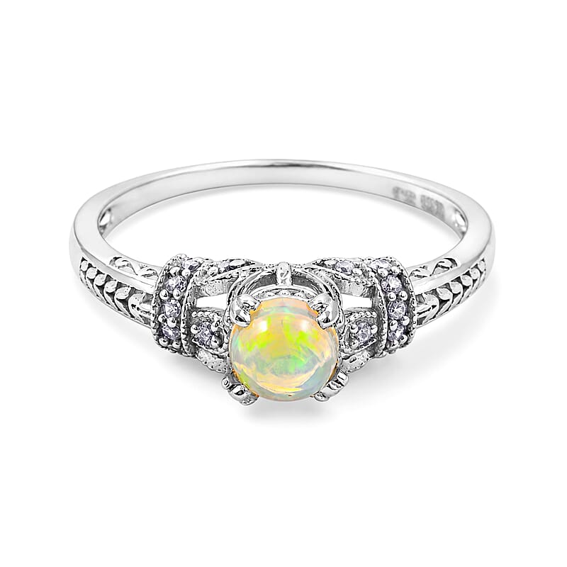 Opalite and Simulated Diamond 3.60 ctw Ring in Sterling Silver (Size 8.0)