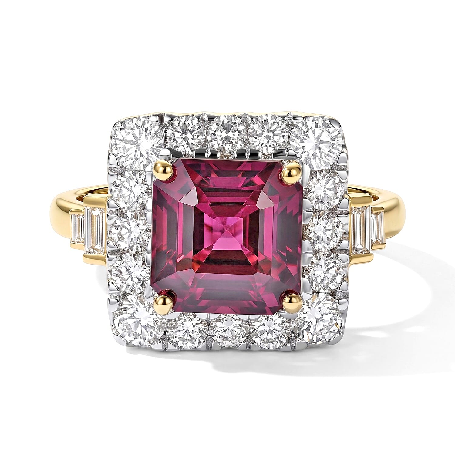 Certified & Appraised AAA Malawi Magenta Garnet and Luxuriant Lab Grown Diamond G-H SI 4.90 ctw Ring in 10K Yellow Gold (Size 6.0)