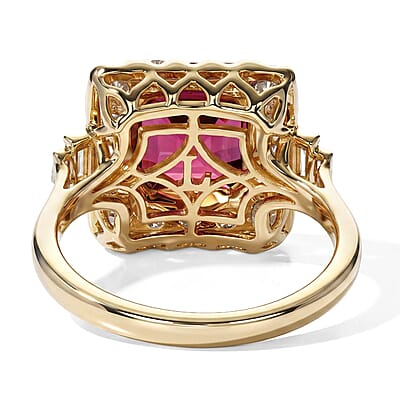 Certified & Appraised AAA Malawi Magenta Garnet and Luxuriant Lab Grown Diamond G-H SI 4.90 ctw Ring in 10K Yellow Gold (Size 6.0)