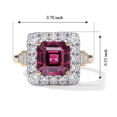 Certified & Appraised AAA Malawi Magenta Garnet and Luxuriant Lab Grown Diamond G-H SI 4.90 ctw Ring in 10K Yellow Gold (Size 6.0)