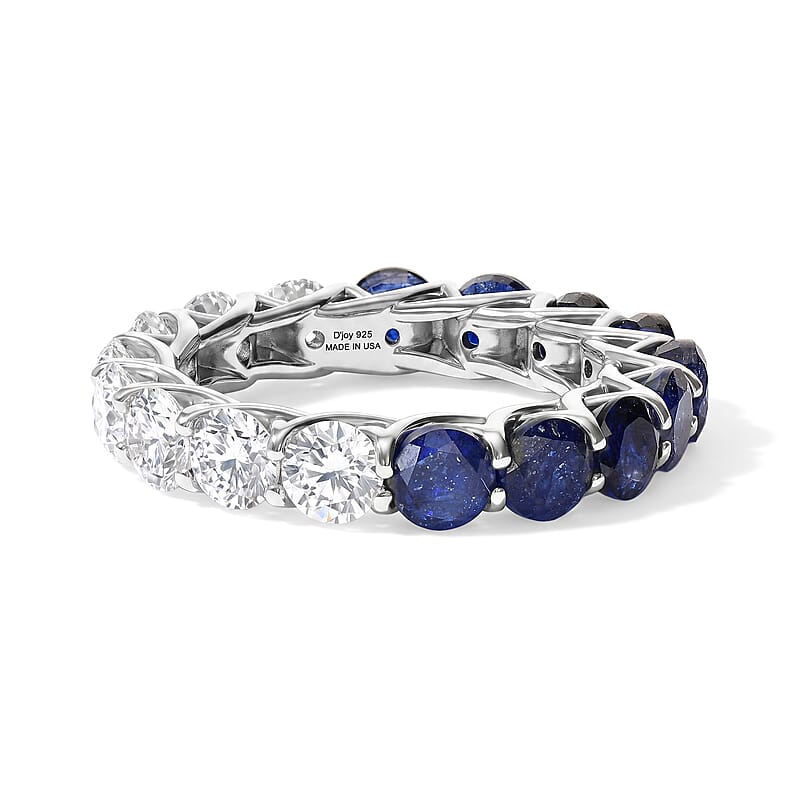 D'Joy Masoala Sapphire(D) and Moissanite 6.40 ctw Eternity Ring in Rhodium Over Sterling Silver (Size 6.0)