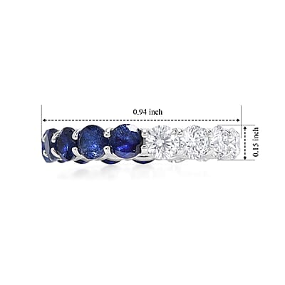 D'Joy Masoala Sapphire(D) and Moissanite 6.40 ctw Eternity Ring in Rhodium Over Sterling Silver (Size 6.0)